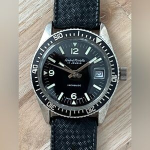 Andre Rivalle Rare Vintage Incabloc Men’s Watch Mechanical Winding Black Dial